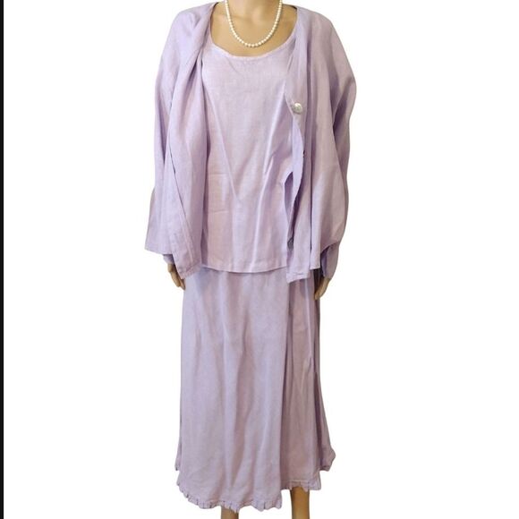 Rose Women's Size M or S Lavendar Purple Linen Skirt, Tank, And Button up Set - Picture 1 of 11